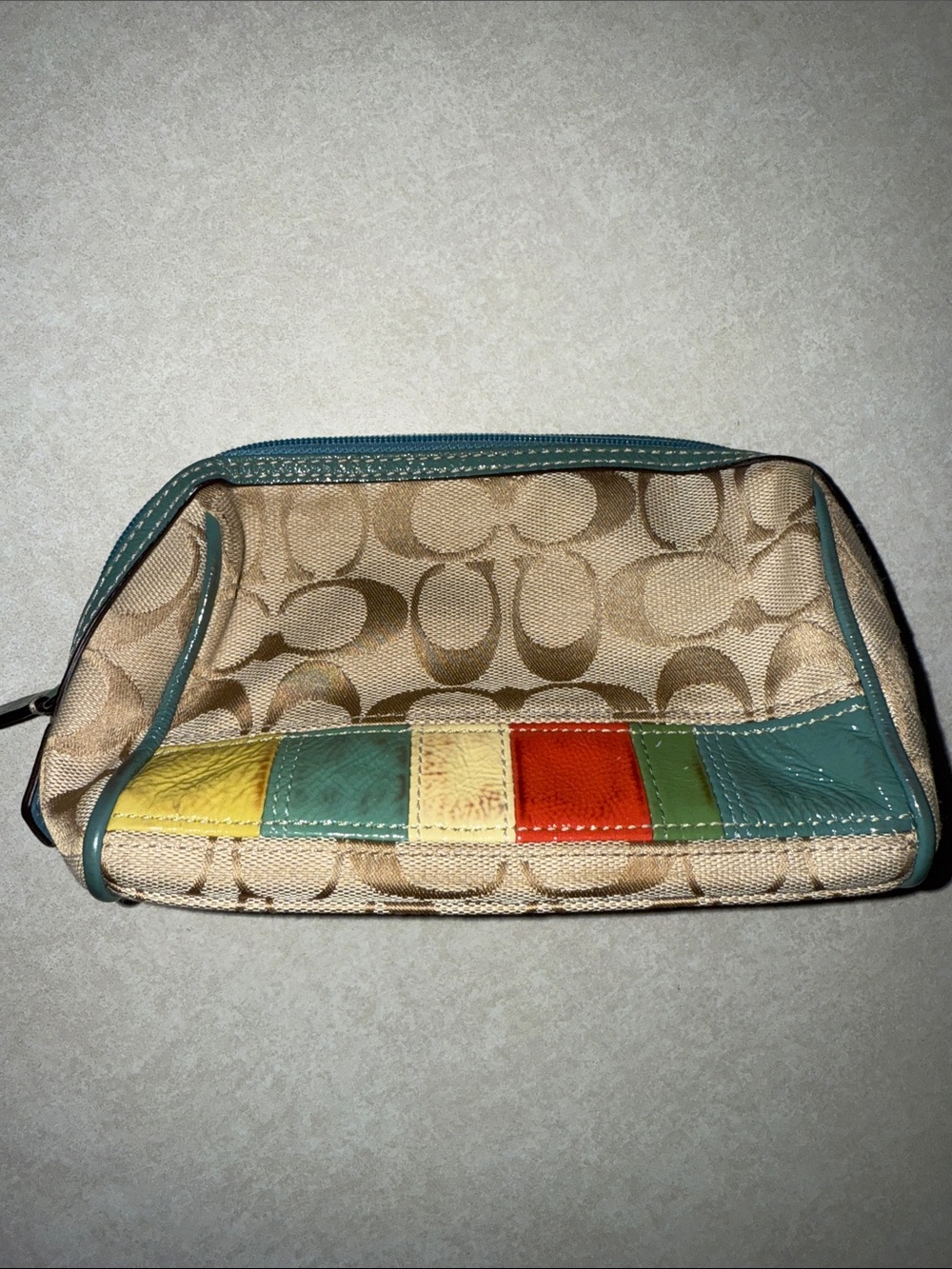 Coach Signature Canvas cosmetic bag with Multicolor Stripe